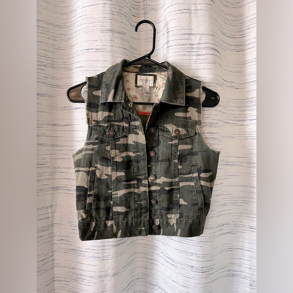 F21 camp denim vest